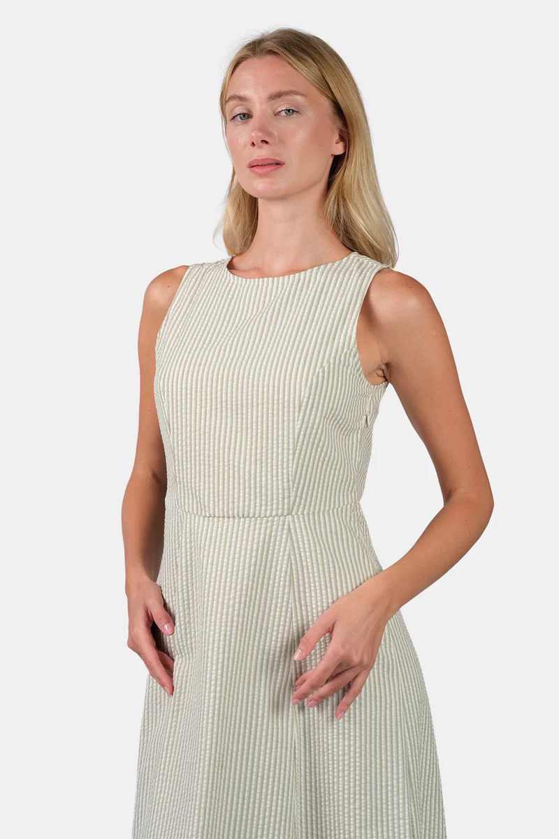 Como|100% Cotton Paneled Sleeveless Midi Dress