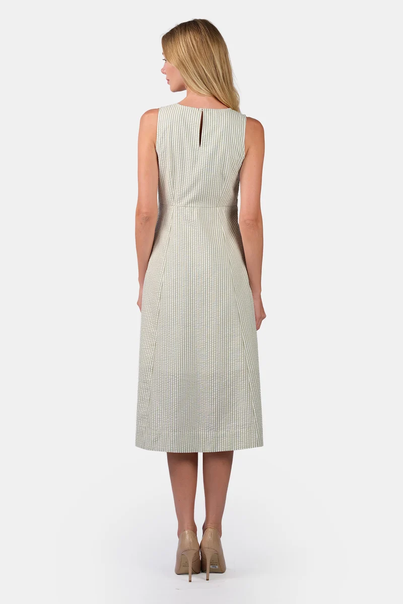 Como|100% Cotton Paneled Sleeveless Midi Dress