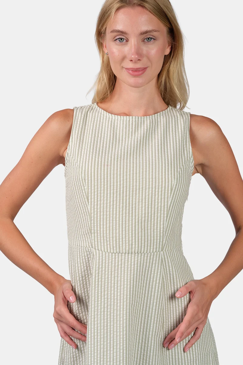 Como|100% Cotton Paneled Sleeveless Midi Dress