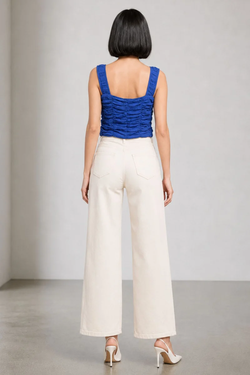 Vero|100% Viscose Ruched Scoop Neck Crop Top