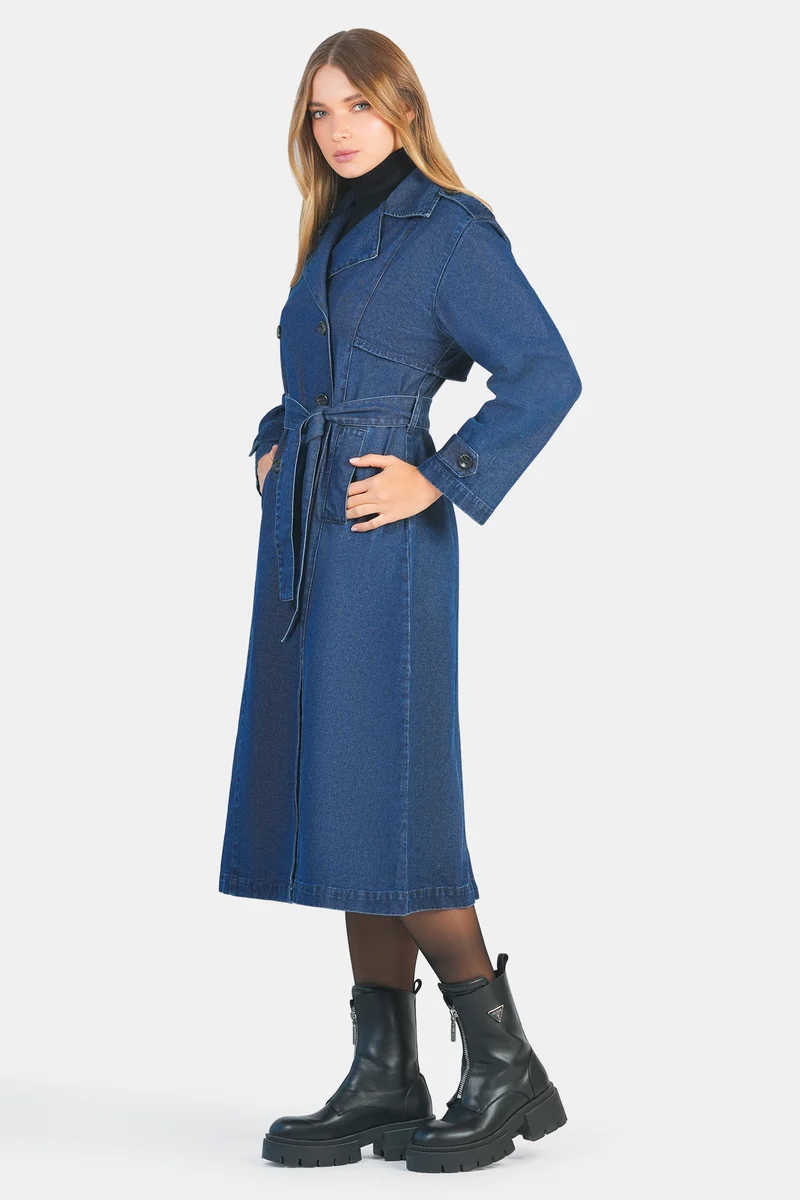 Loro|100% Cotton Belted Denim Trench Coat
