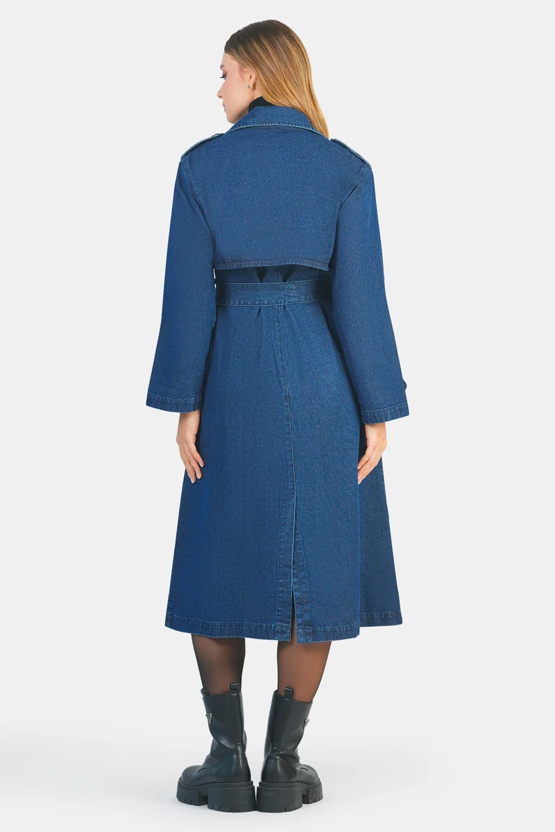 Loro|100% Cotton Belted Denim Trench Coat