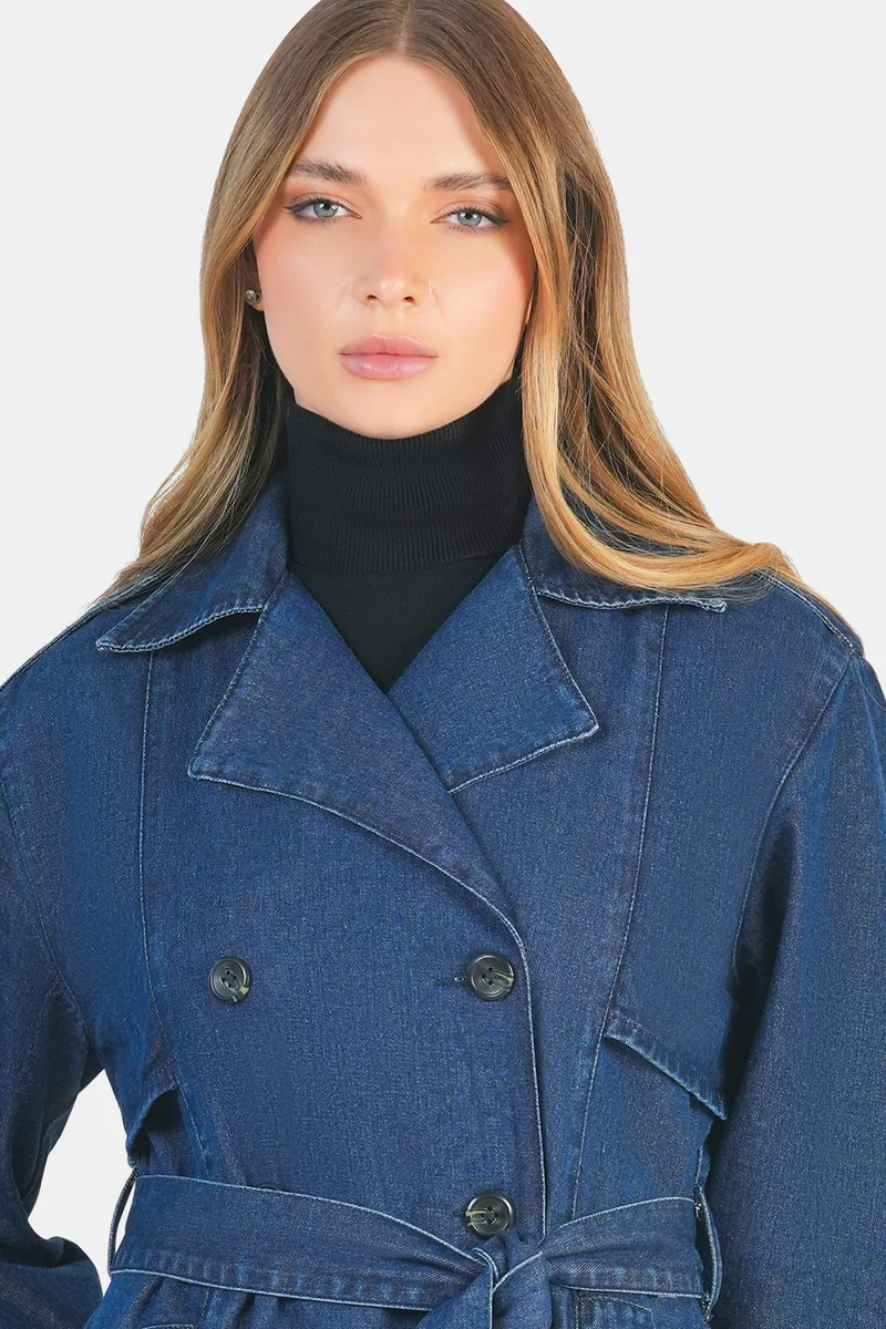 Loro|100% Cotton Belted Denim Trench Coat