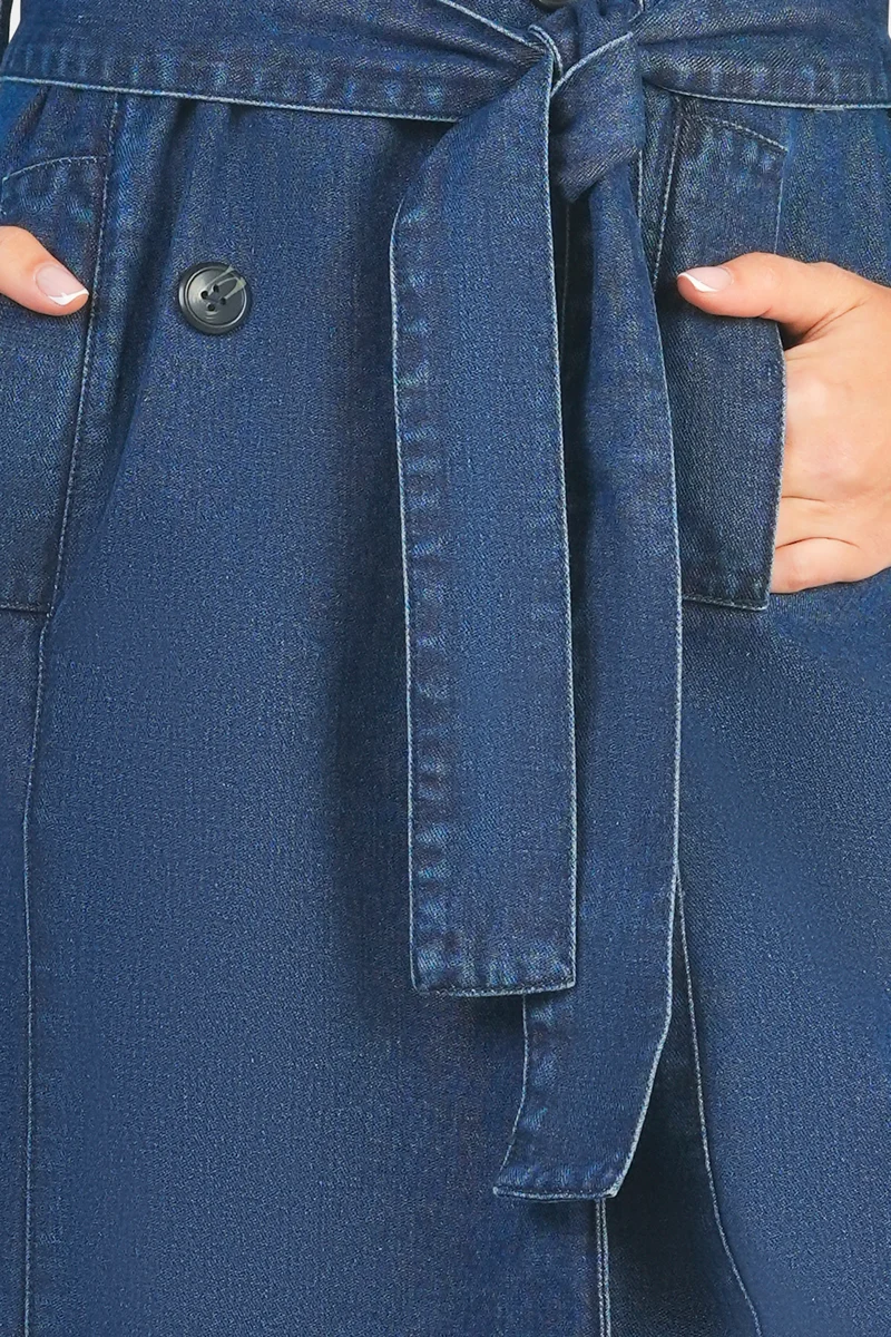 Loro|100% Cotton Belted Denim Trench Coat