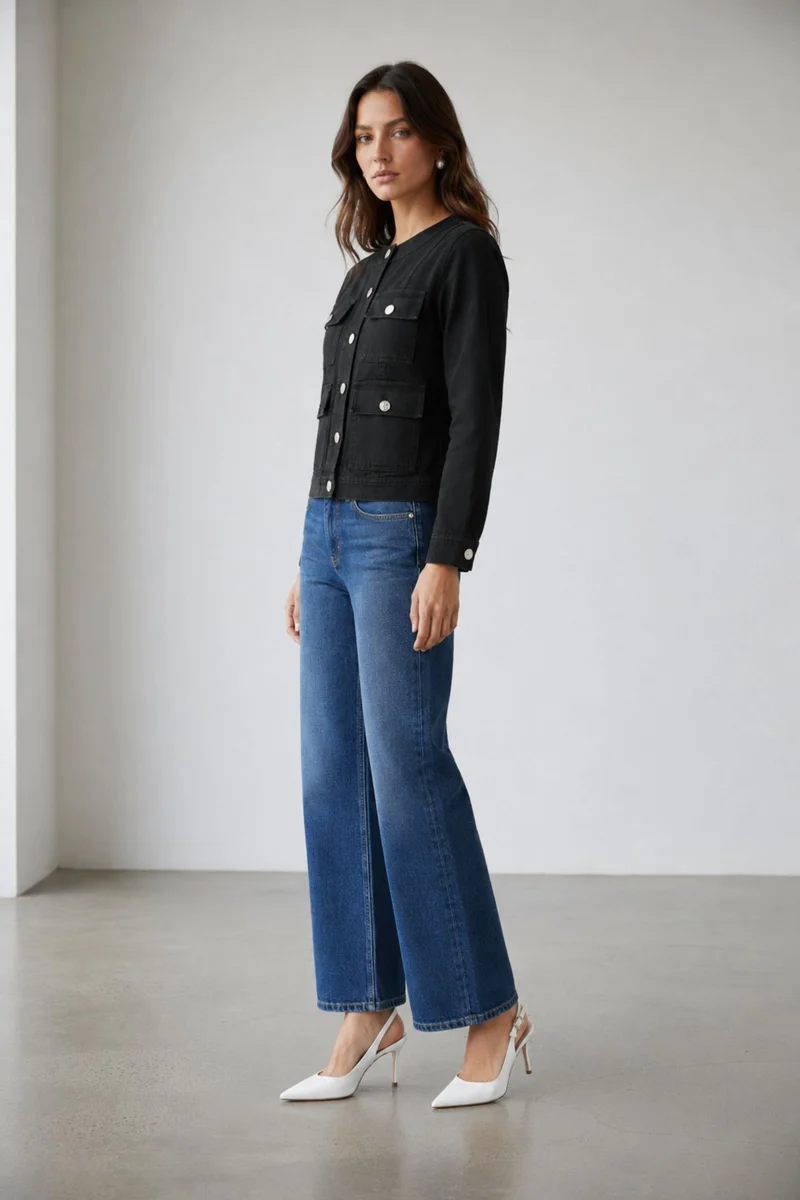 Afton|100% Cotton Denim Jacket With Flap Pockets