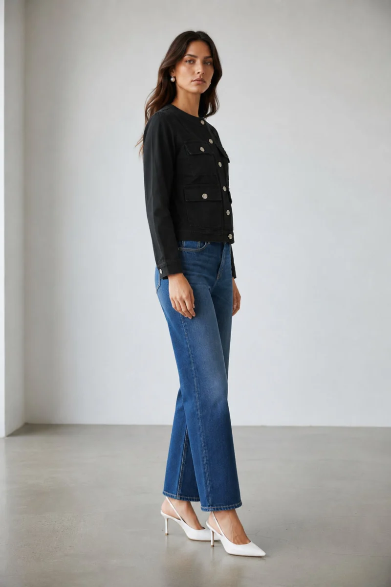 Afton|100% Cotton Denim Jacket With Flap Pockets