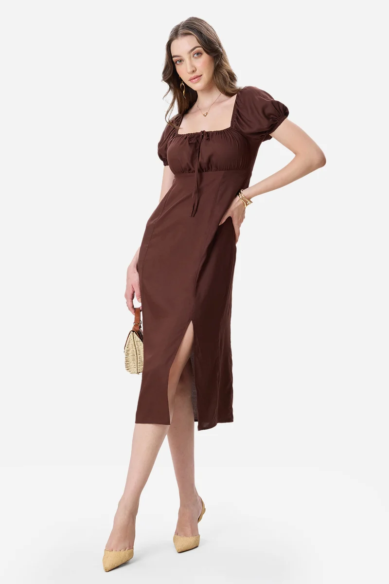 Kemy|100% Viscose Puff Sleeve Dress