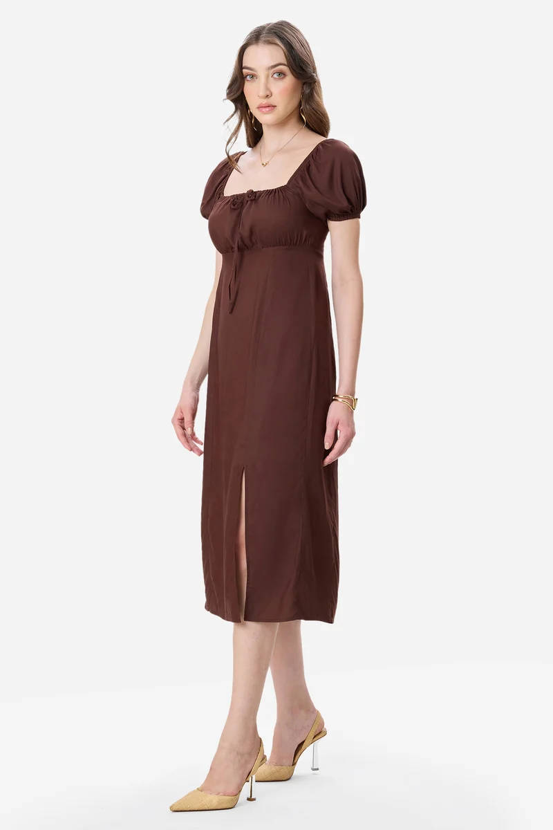 Kemy|100% Viscose Puff Sleeve Dress