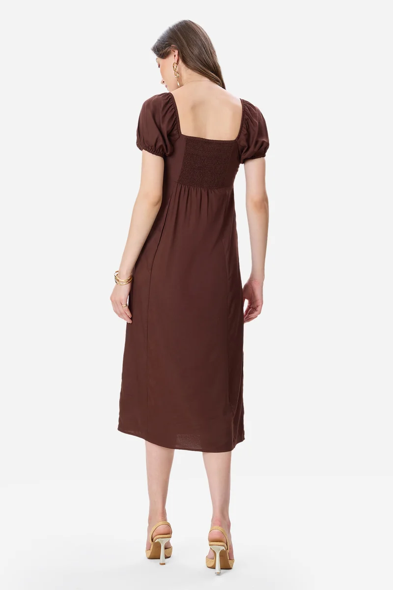 Kemy|100% Viscose Puff Sleeve Dress