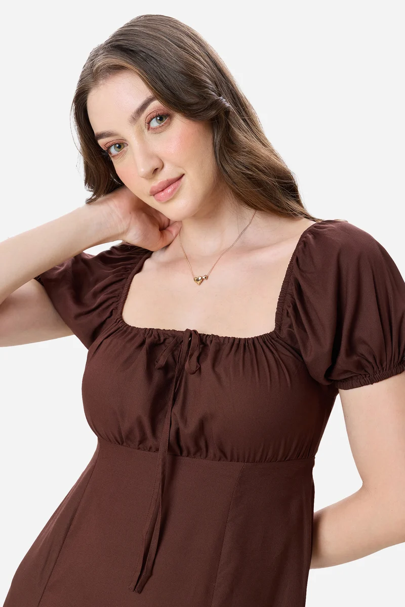 Kemy|100% Viscose Puff Sleeve Dress