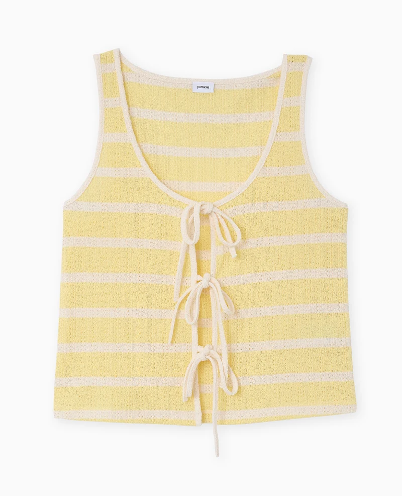 Débardeur en maille fantaisie rayée avec nouettes