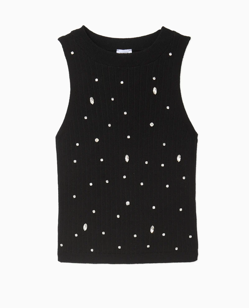 Top sans manches en maille avec strass