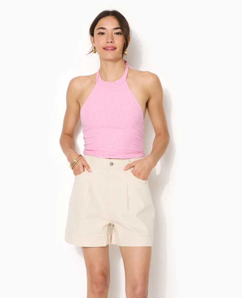 Top dos-nu effet broderie anglaise