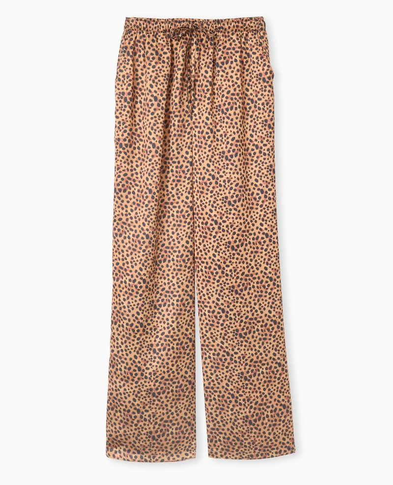 Pantalon large en tissu satiné motif léopard