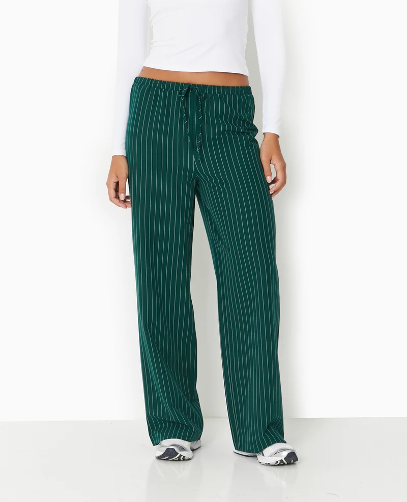 Pantalon droit taille élastiquée rayures banquier