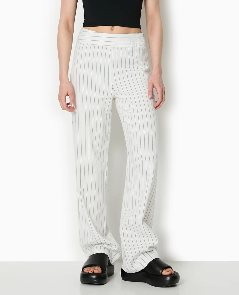 Pantalon droit rayé taille haute