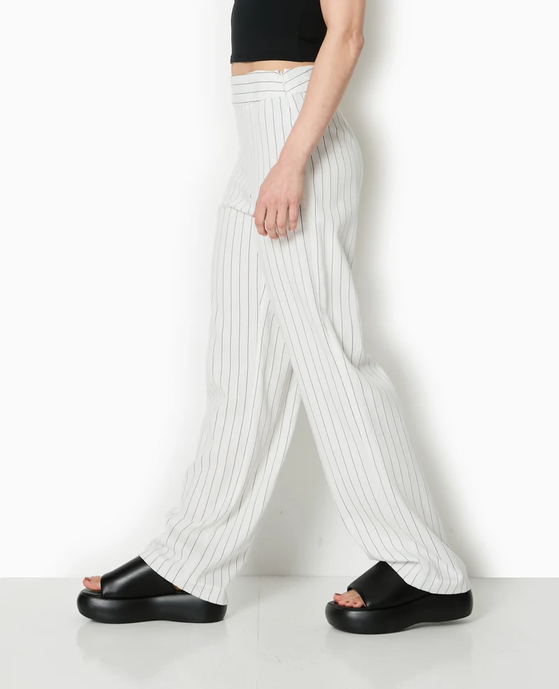 Pantalon droit rayé taille haute