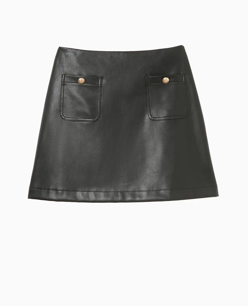 Mini-jupe en simili cuir avec poches