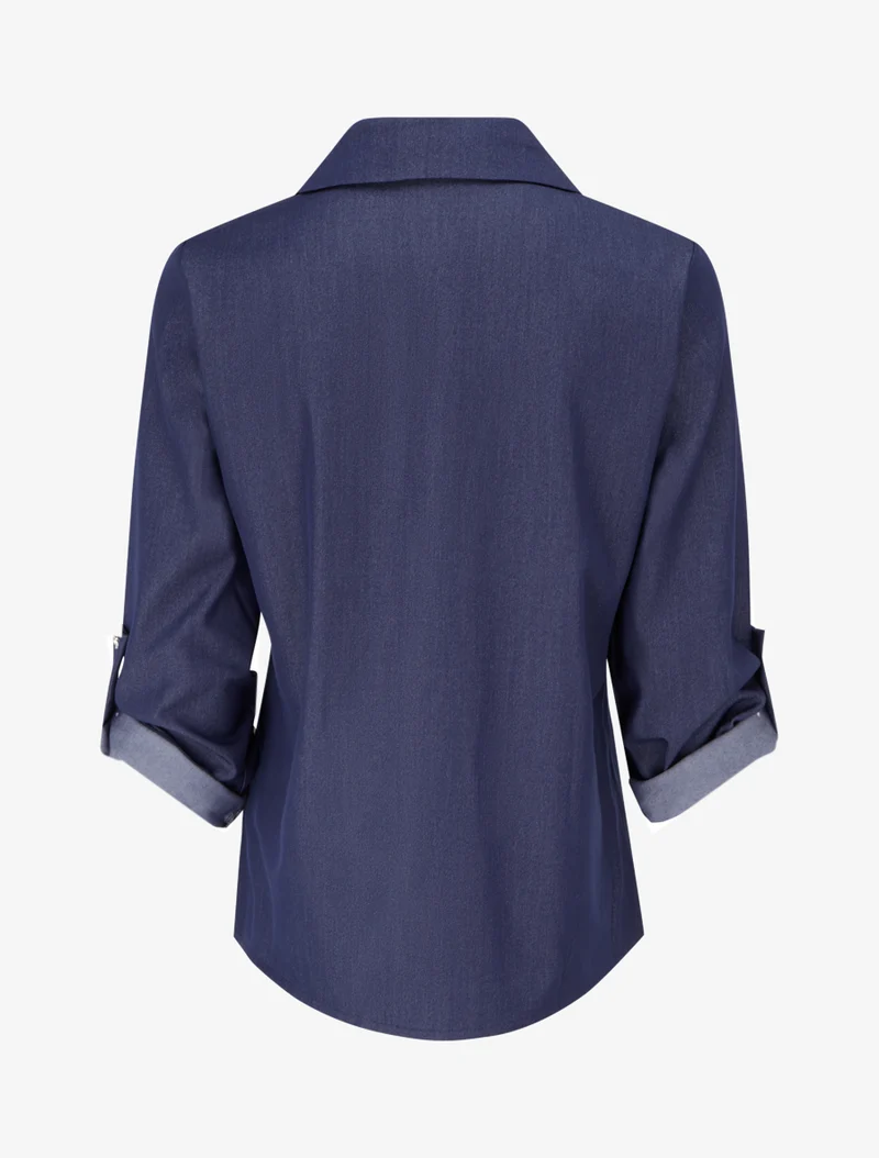 Chemise droite basique à poches plaquées - Bleu denim
