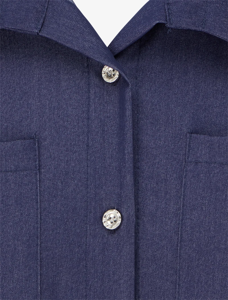 Chemise droite basique à poches plaquées - Bleu denim
