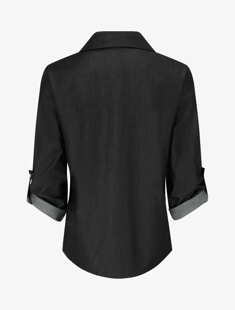 Chemise droite basique à poches plaquées - Noir