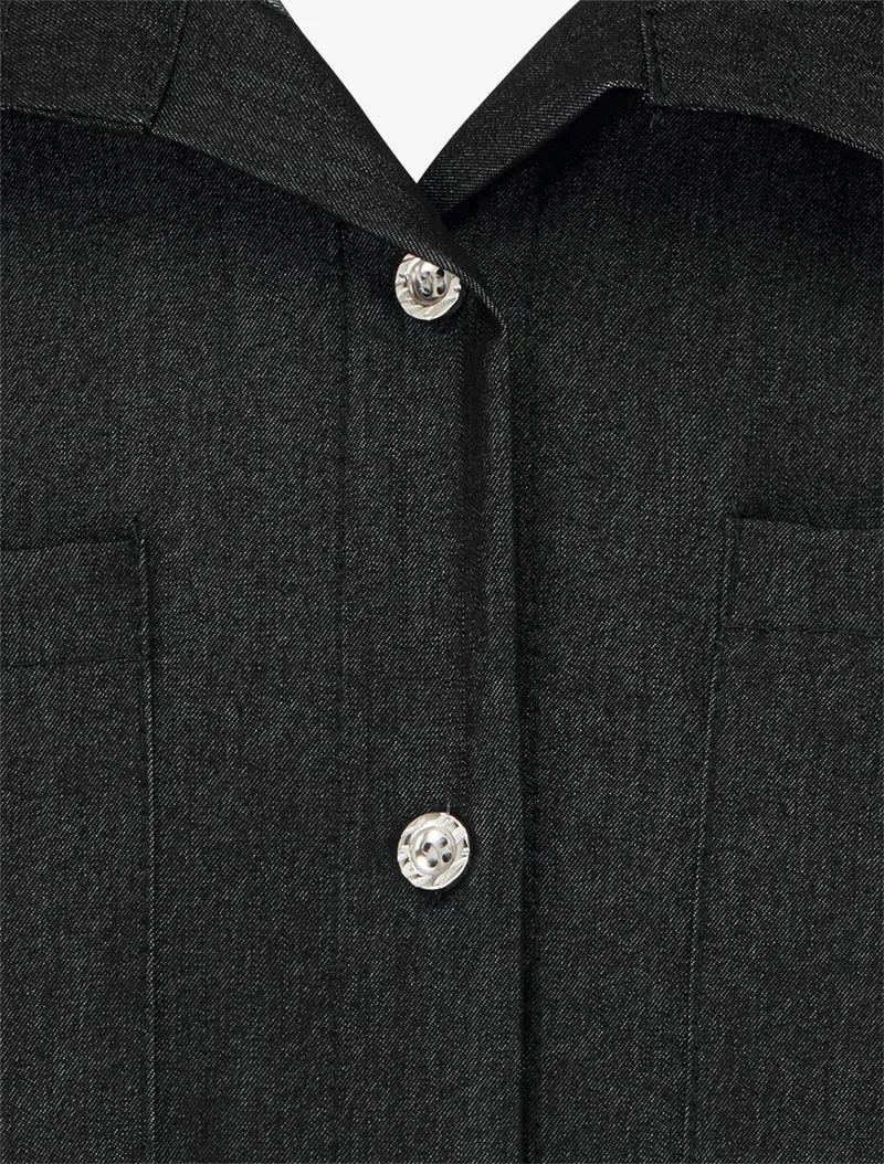Chemise droite basique à poches plaquées - Noir