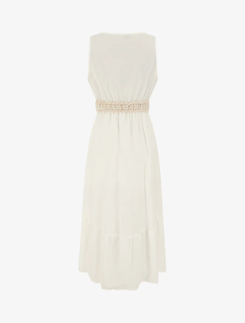Robe longue à broderie motif cachemire - Écru
