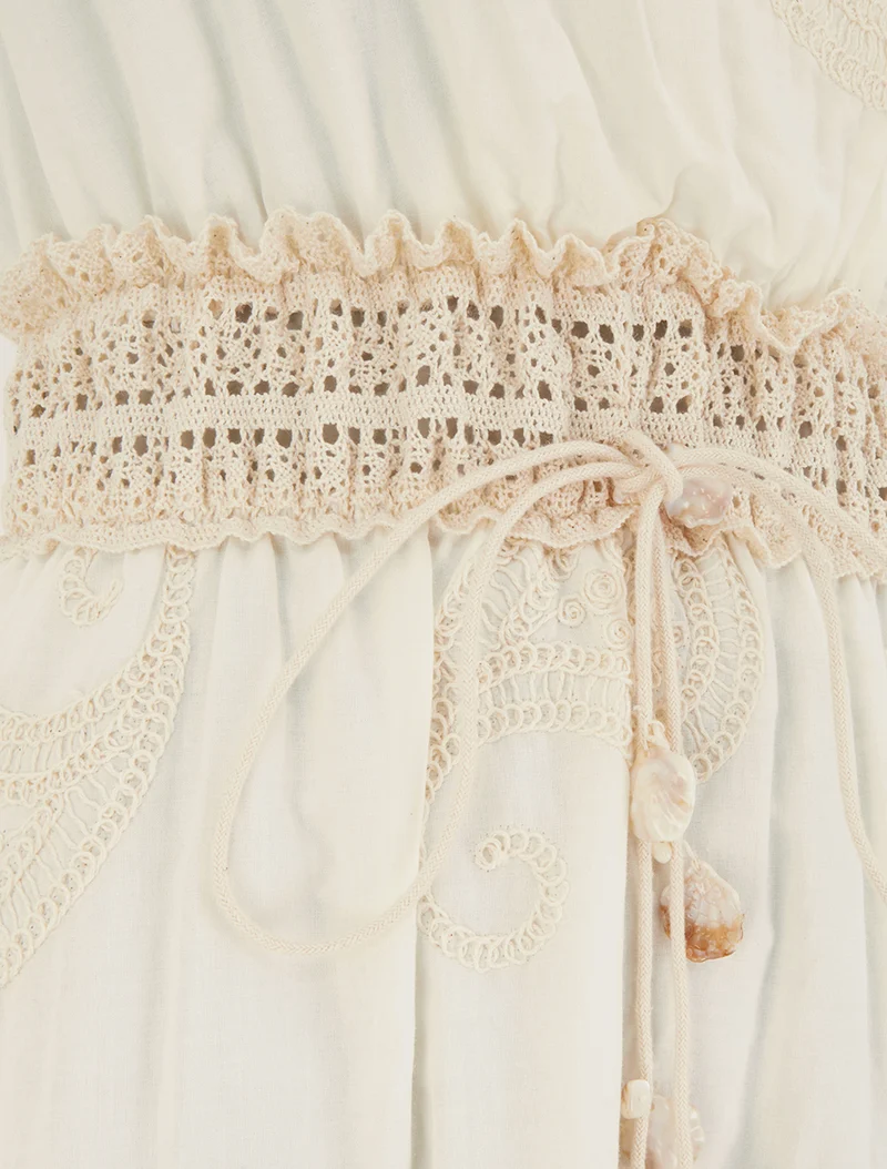 Robe longue à broderie motif cachemire - Écru