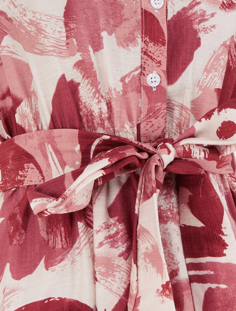 Robe longue style chemise imprimé abstrait - Vieux rose