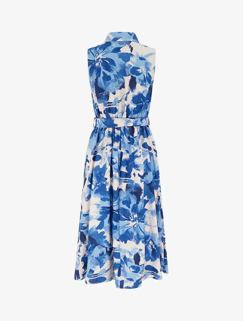 Robe longue style chemise imprimé abstrait - Bleu
