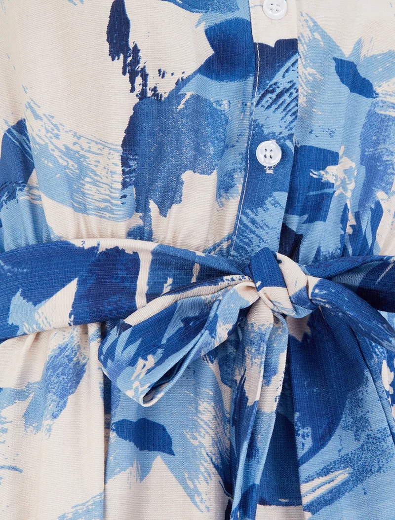 Robe longue style chemise imprimé abstrait - Bleu