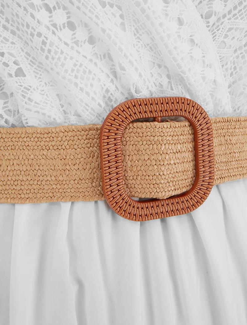 Robe longue unie à buste en dentelle - Blanc