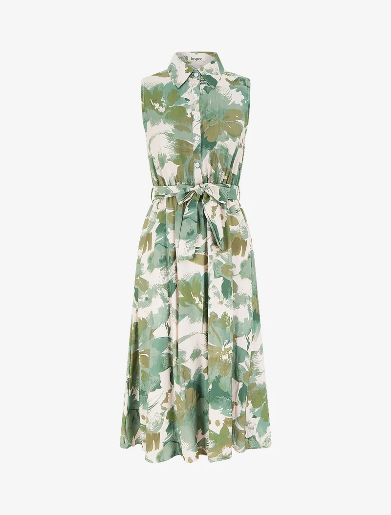 Robe longue style chemise imprimé abstrait - Vert
