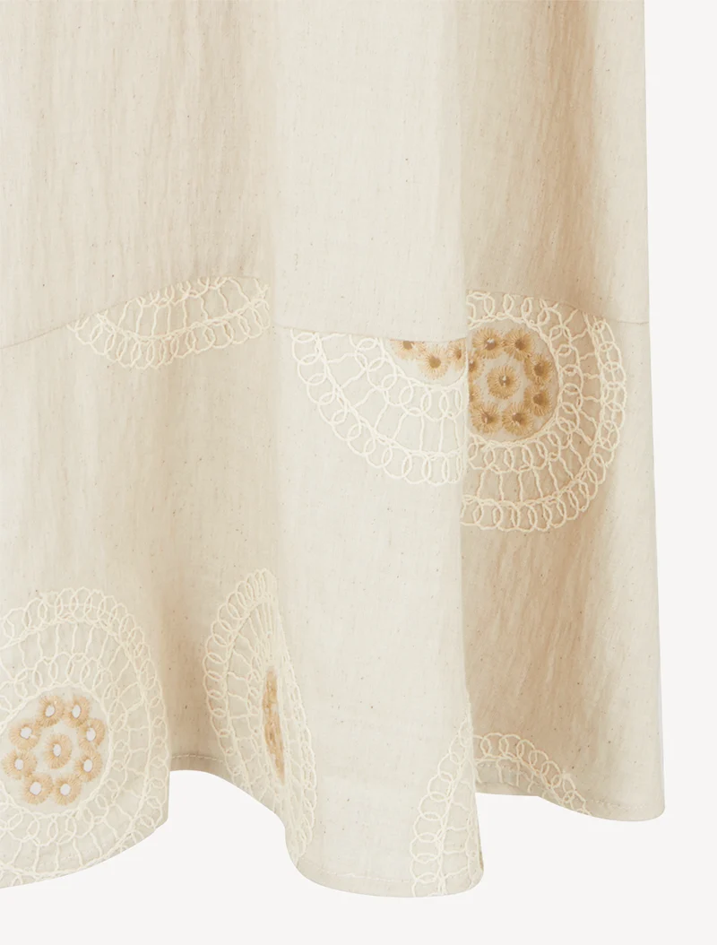 Jupe longue évasée à bords brodés - Beige
