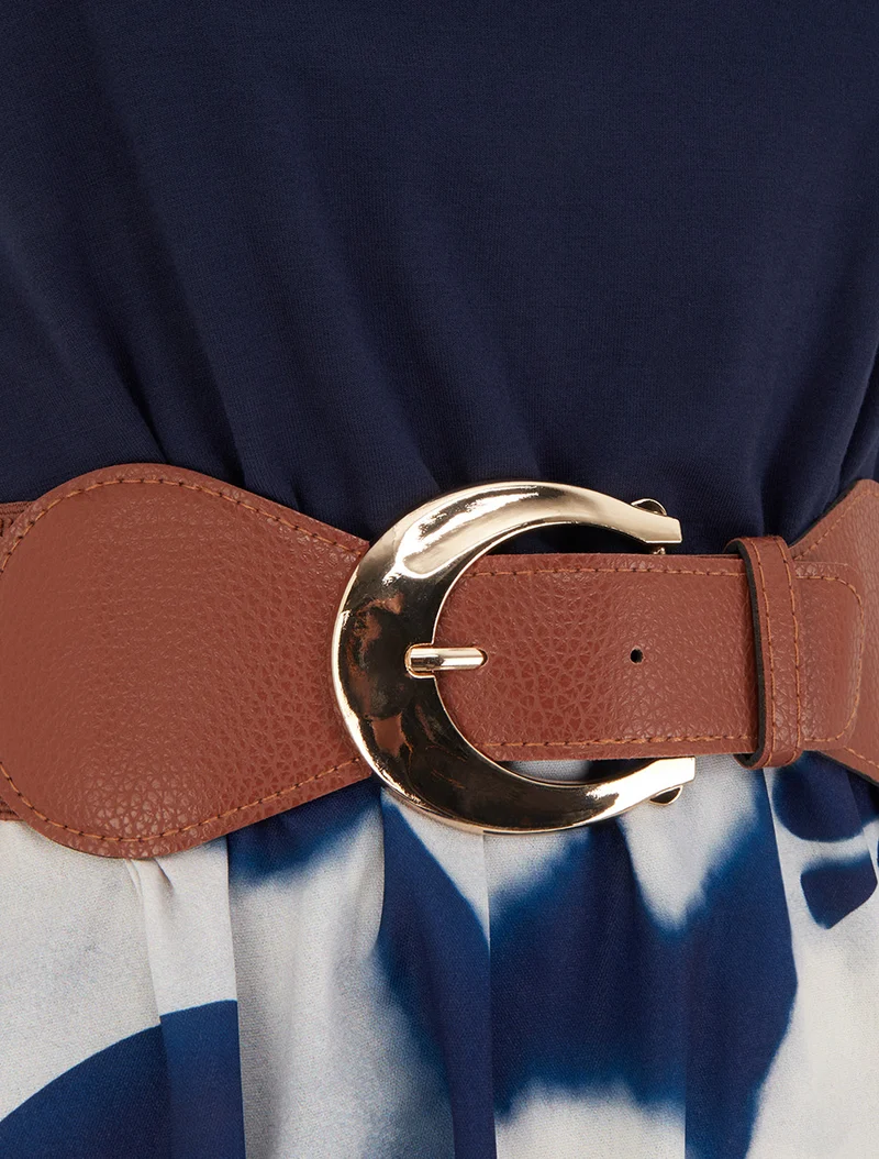 Robe mi-longue à bretelles en simili - Marine