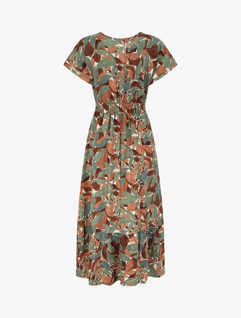 Robe à imprimé stylisé et col en crochet - Kaki