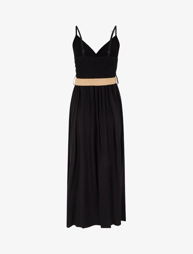 Robe longue unie à buste en dentelle - Noir