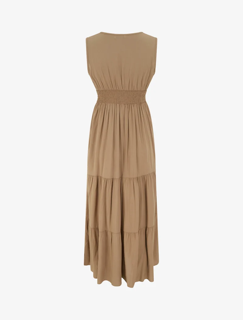 Robe évasée sans manches à col macramé - Marron clair