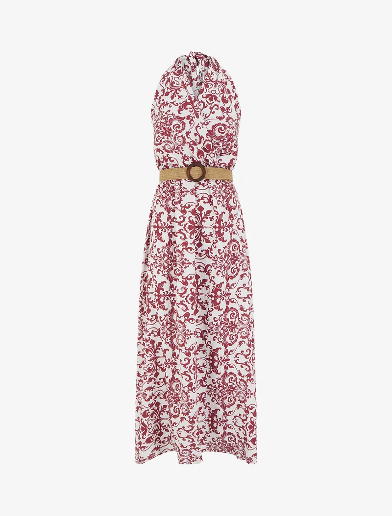 Robe longue dos nu à imprimé arabesque - Bordeaux