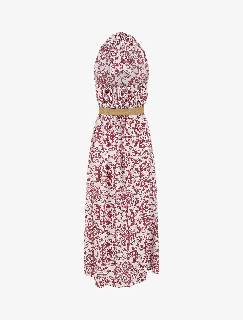 Robe longue dos nu à imprimé arabesque - Bordeaux