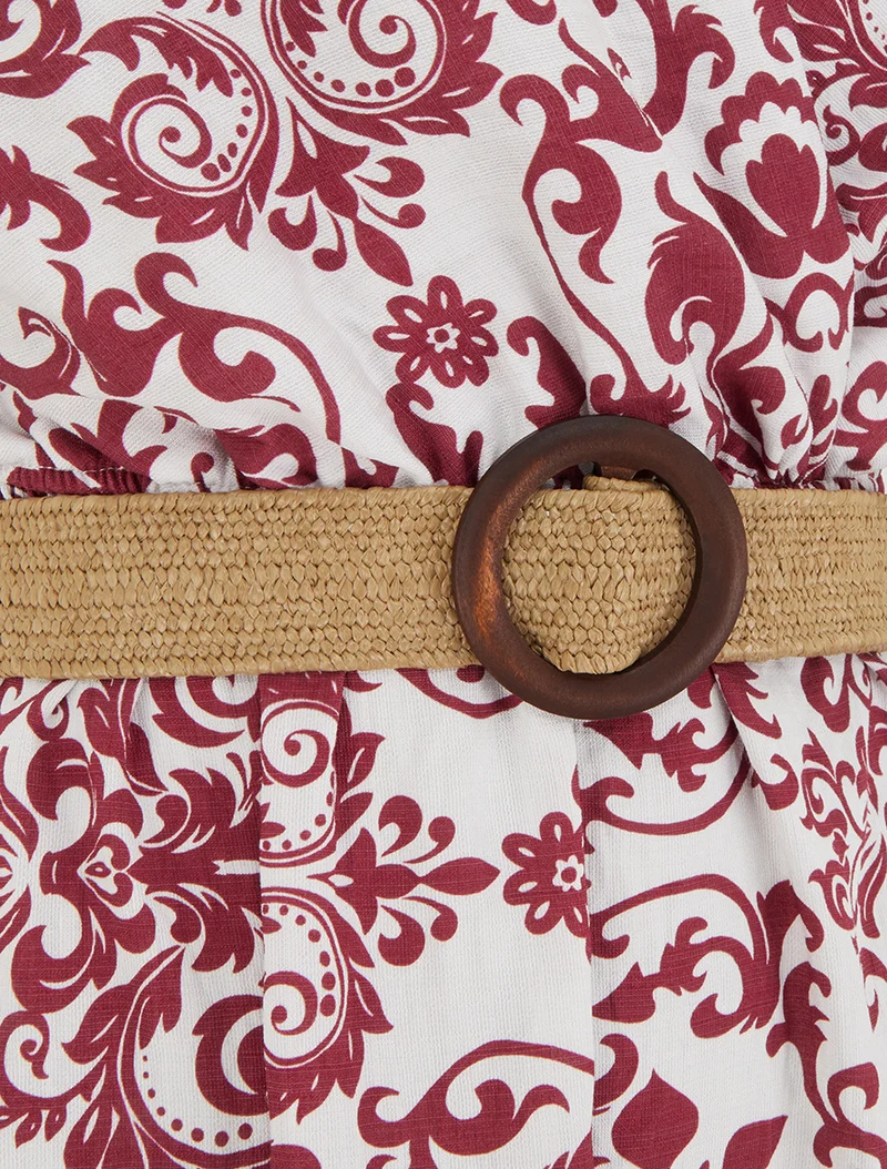 Robe longue dos nu à imprimé arabesque - Bordeaux