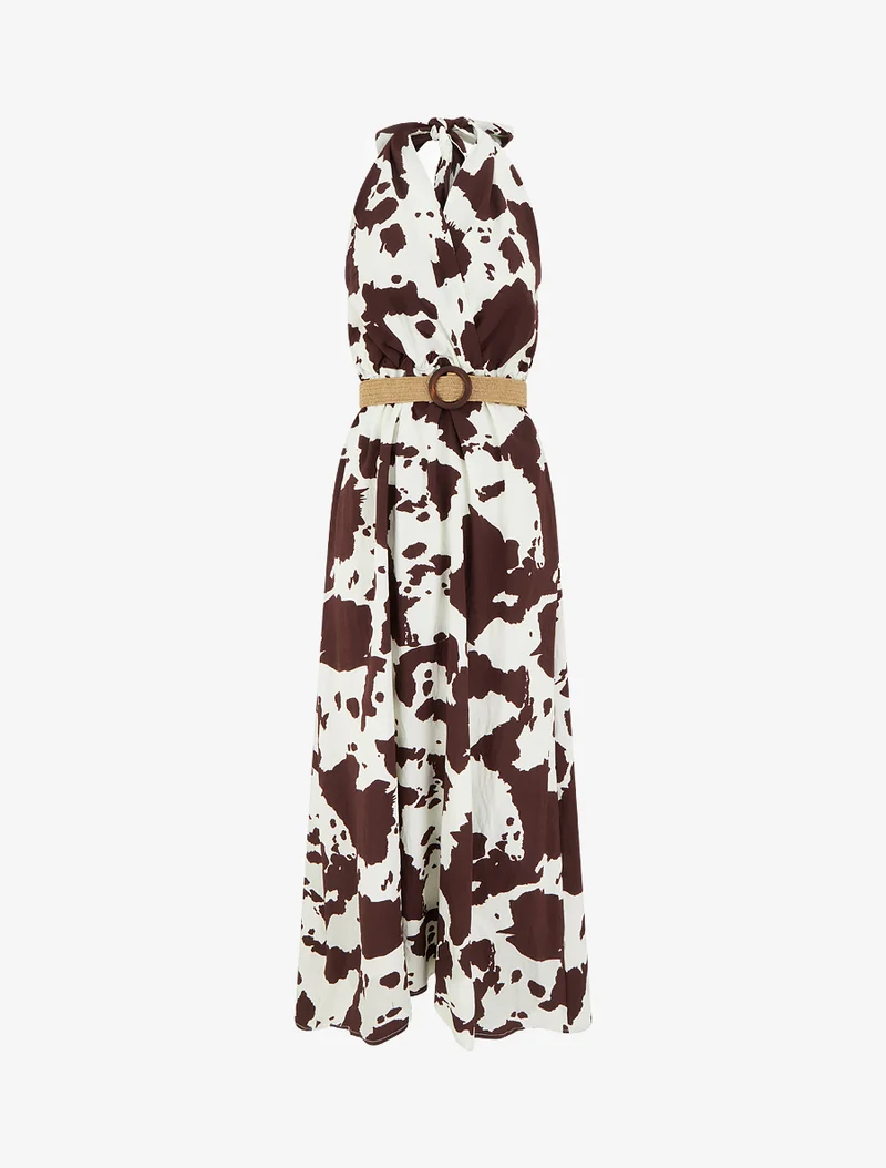 Robe longue dos nu à imprimé vache - Marron