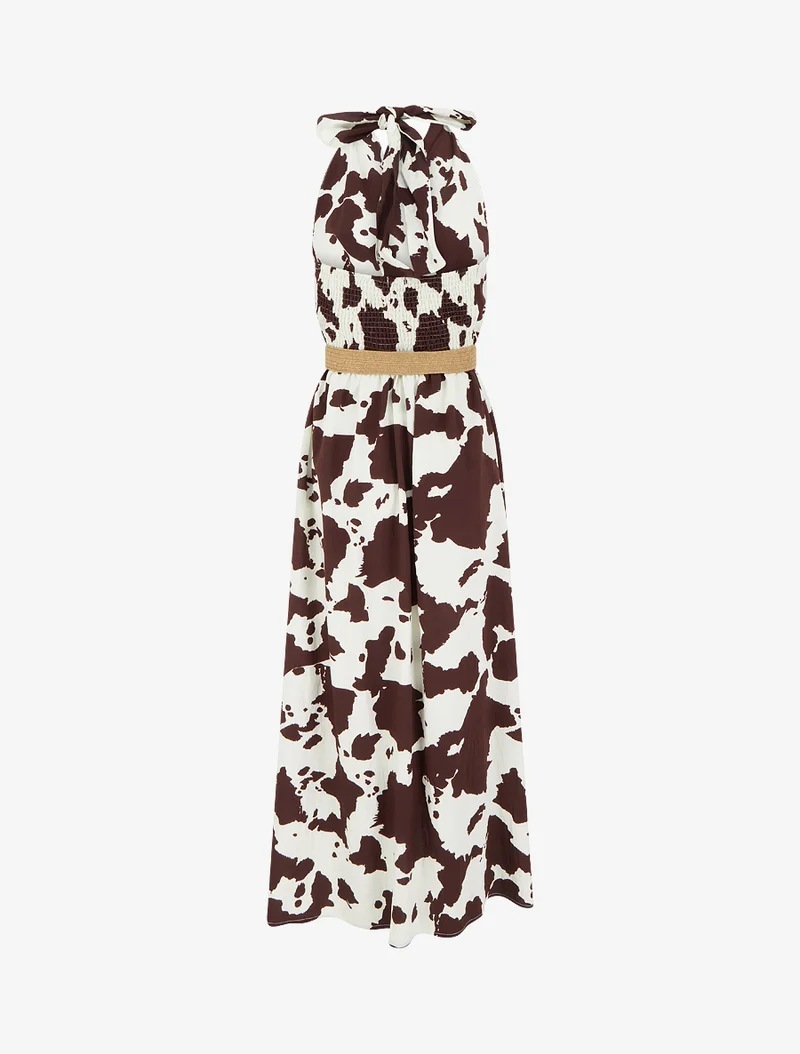 Robe longue dos nu à imprimé vache - Marron