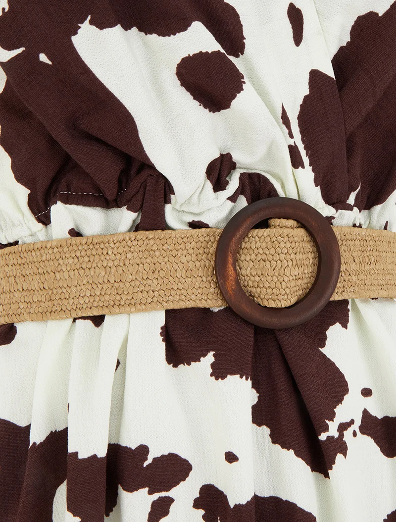 Robe longue dos nu à imprimé vache - Marron
