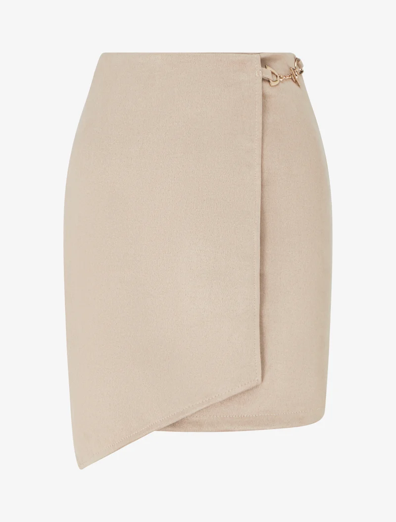 Mini-jupe portefeuille en suédine - Beige