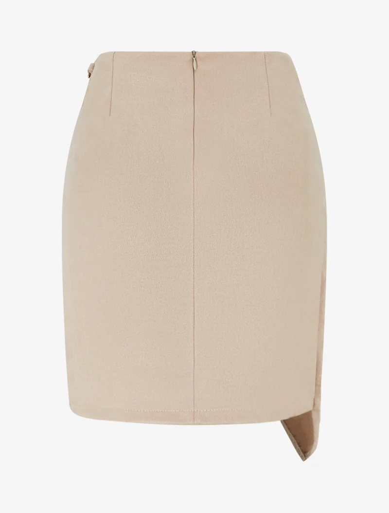 Mini-jupe portefeuille en suédine - Beige