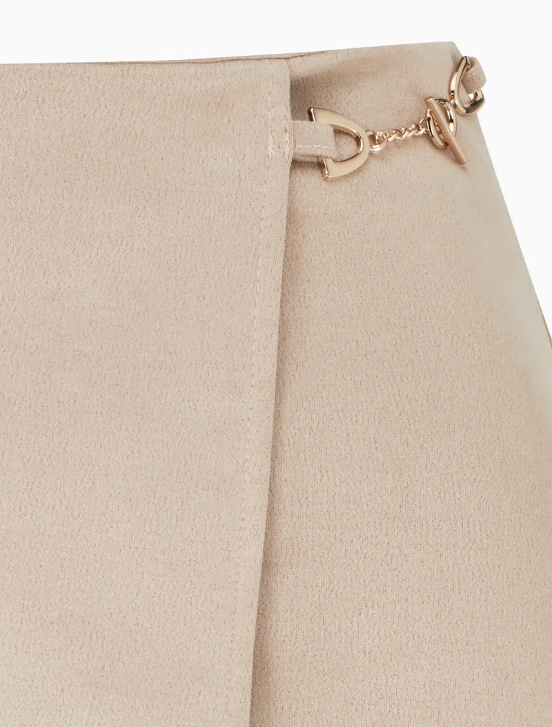 Mini-jupe portefeuille en suédine - Beige