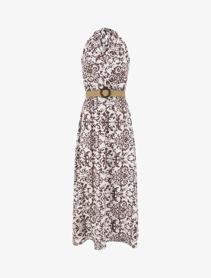Robe longue dos nu à imprimé arabesque - Marron