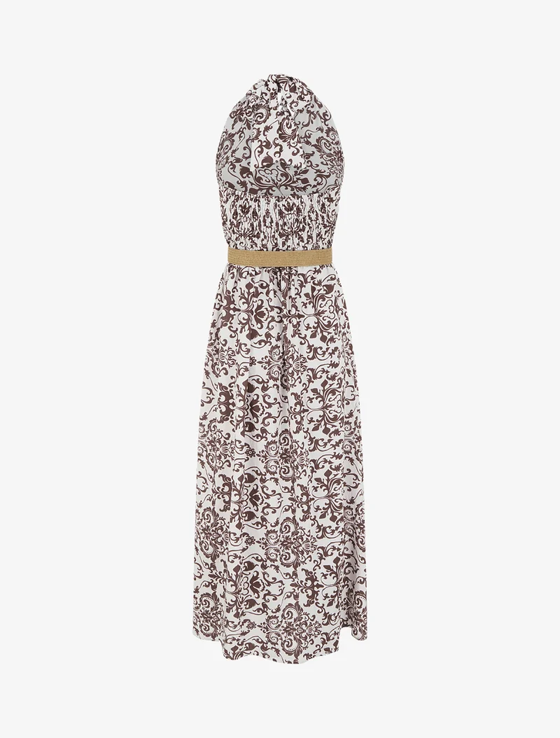 Robe longue dos nu à imprimé arabesque - Marron