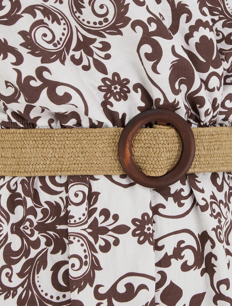 Robe longue dos nu à imprimé arabesque - Marron